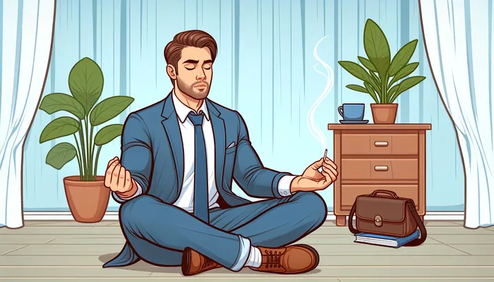 homem lidando com ansiedade e nervosismo primeiro encontro, fazendo gesto de meditação.