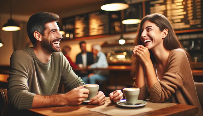 homem e mulher tendo sucesso num primeiro encontro, representando sinais para analisar no primeiro encontro