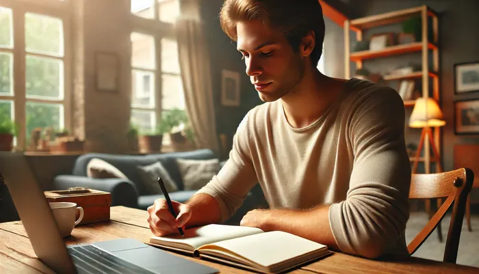 Homem escrevendo, forma de como lidar com a rejeição no relacionamento.