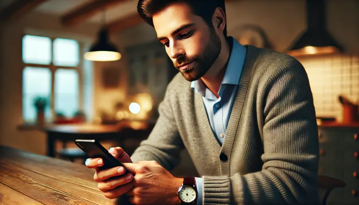 homem pensando em entrar em contato com ficante depois do primeiro encontro, representando depois do primeiro encontro ela sumiu o que fazer.