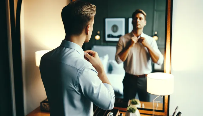 homem se ajeitando para encontro, representando quanto tempo devo esperar para o segundo encontro.