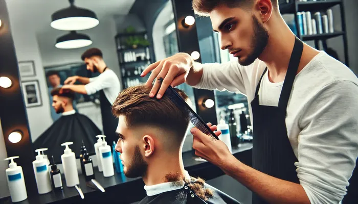 homem cortando cabelo no barbeiro, cuidados com o cabeço moldando seu estilo.