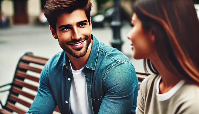 homem no banco da praça, tendo bom momento com uma moça, mostrando o que mexe com a mente feminina.